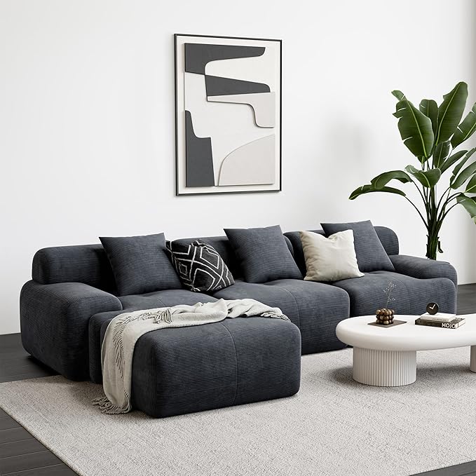 118" Modern L-Shaped Modular Sectional Sofa with Ottoman