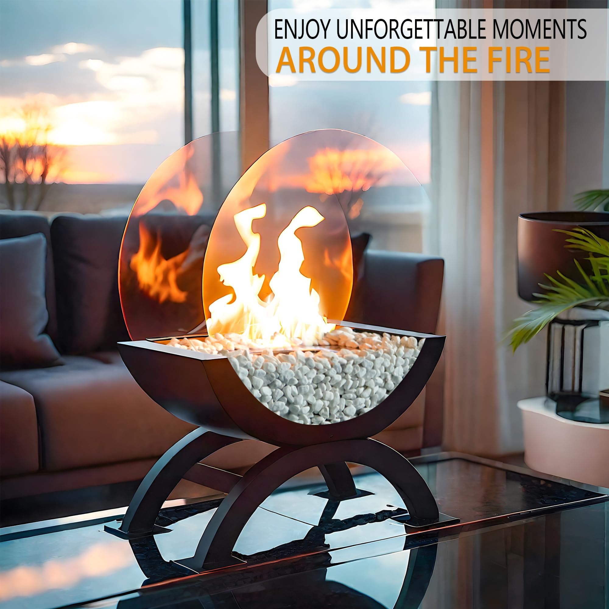Round Glass Tabletop Fireplace with Tempered Glass