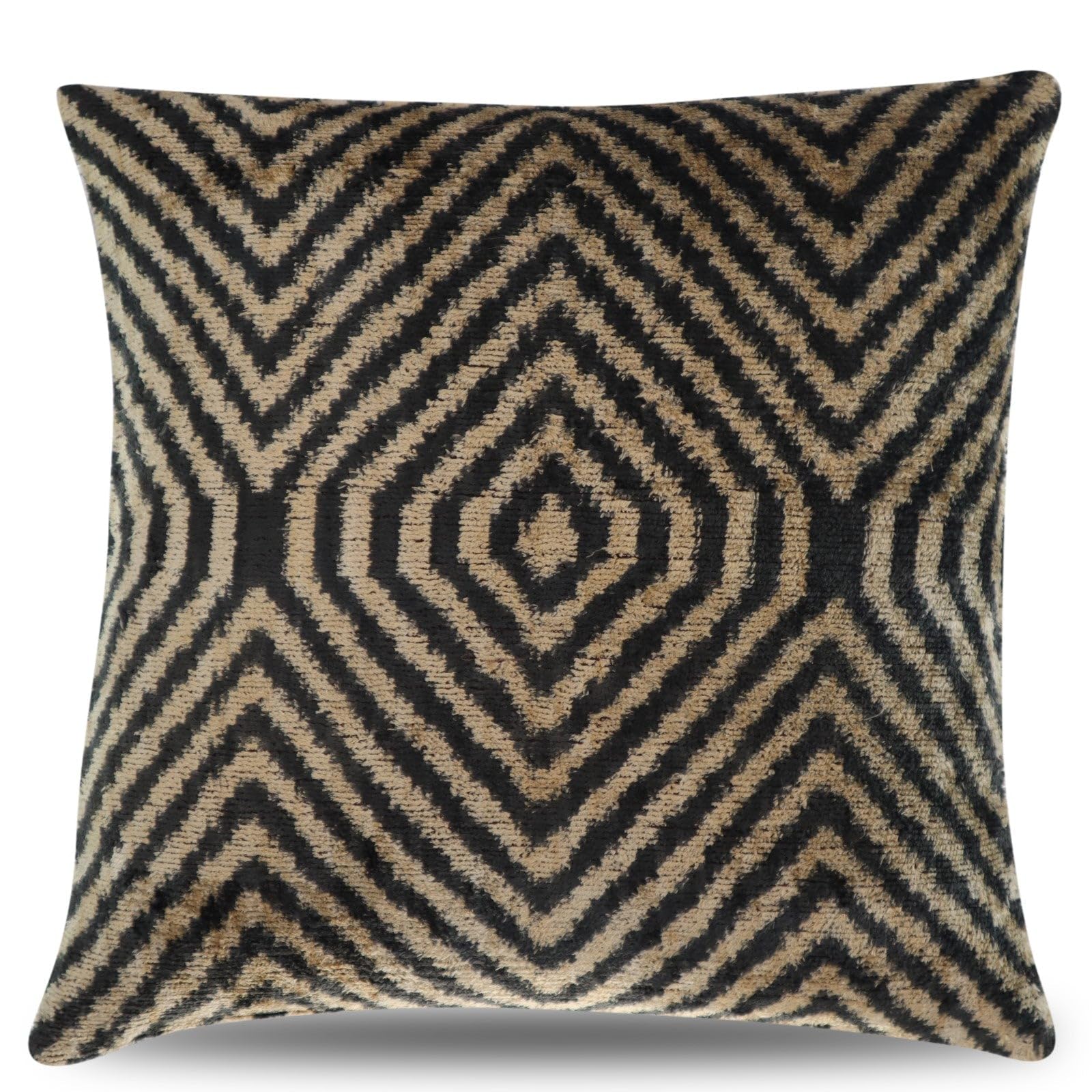 Handmade Black Ivory Chevron Velvet Throw Pillow - 16x16 Inch
