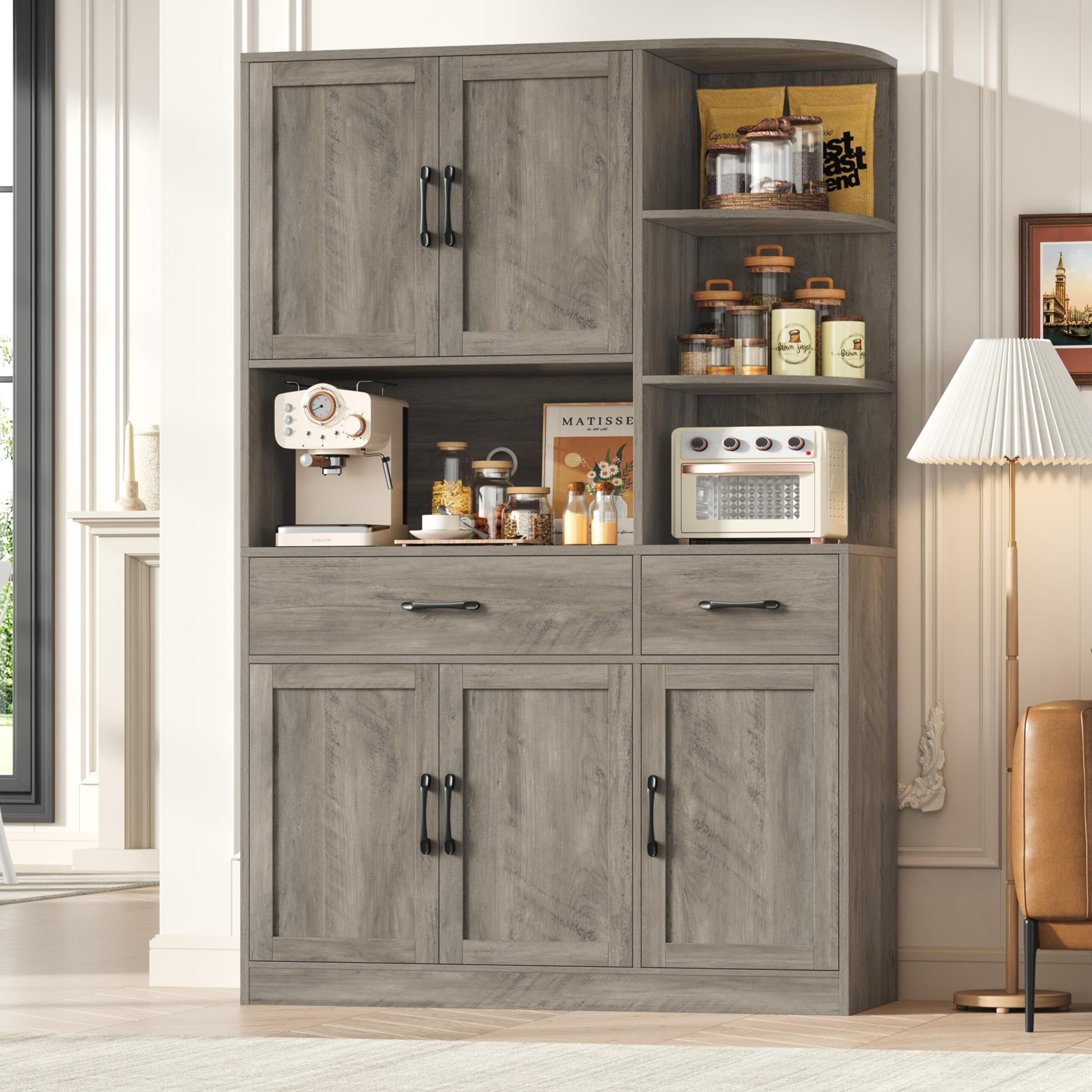 67" Kitchen Pantry Cabinet with Microwave Stand