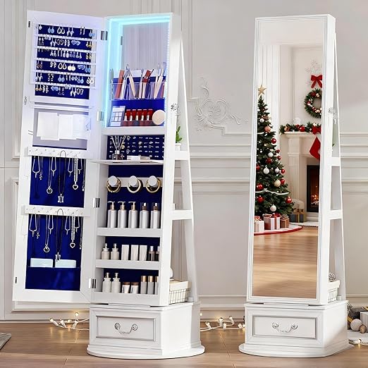 360° Swivel Jewelry Armoire with Full Length Mirror
