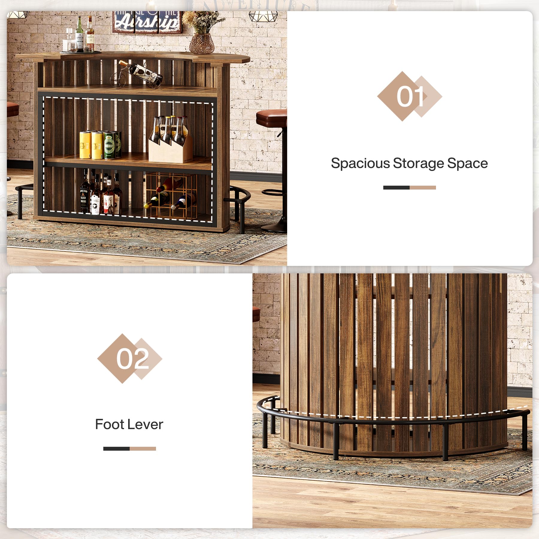 4-Tier Bar Table with Footrest - Arc-Shaped Wine Cabinet