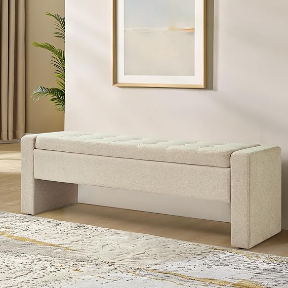 55" Upholstered Storage Bench with Tufted Seat
