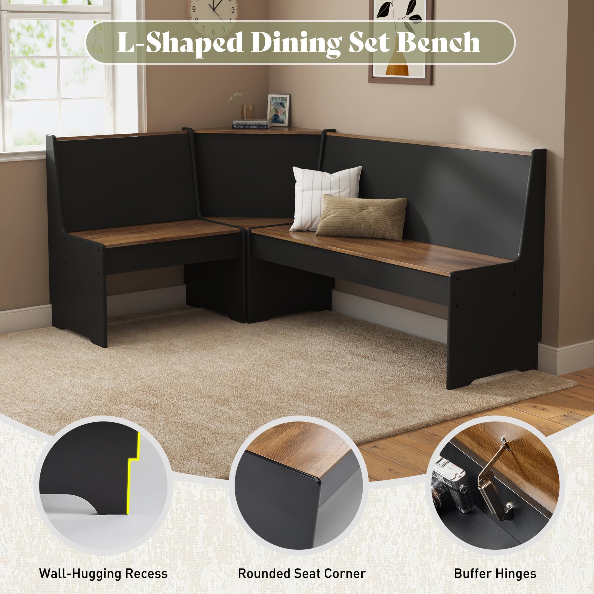 3-Piece L-Shaped Corner Dining Set with Storage