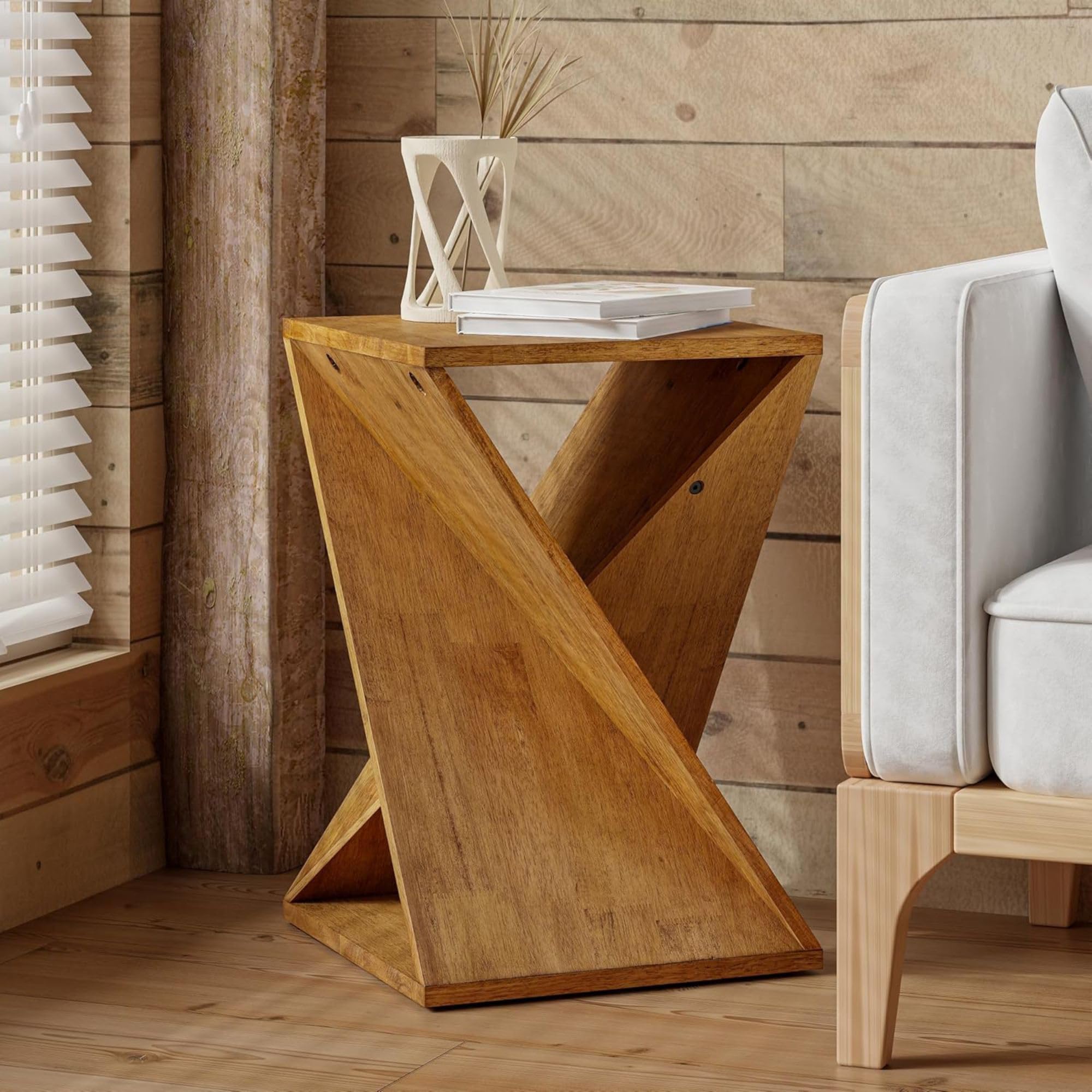 Rustic Farmhouse Twisted X Base End Table