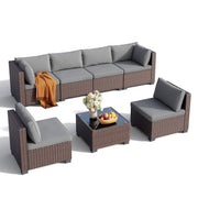 7-Piece Outdoor Patio Furniture Set with Glass Coffee Table