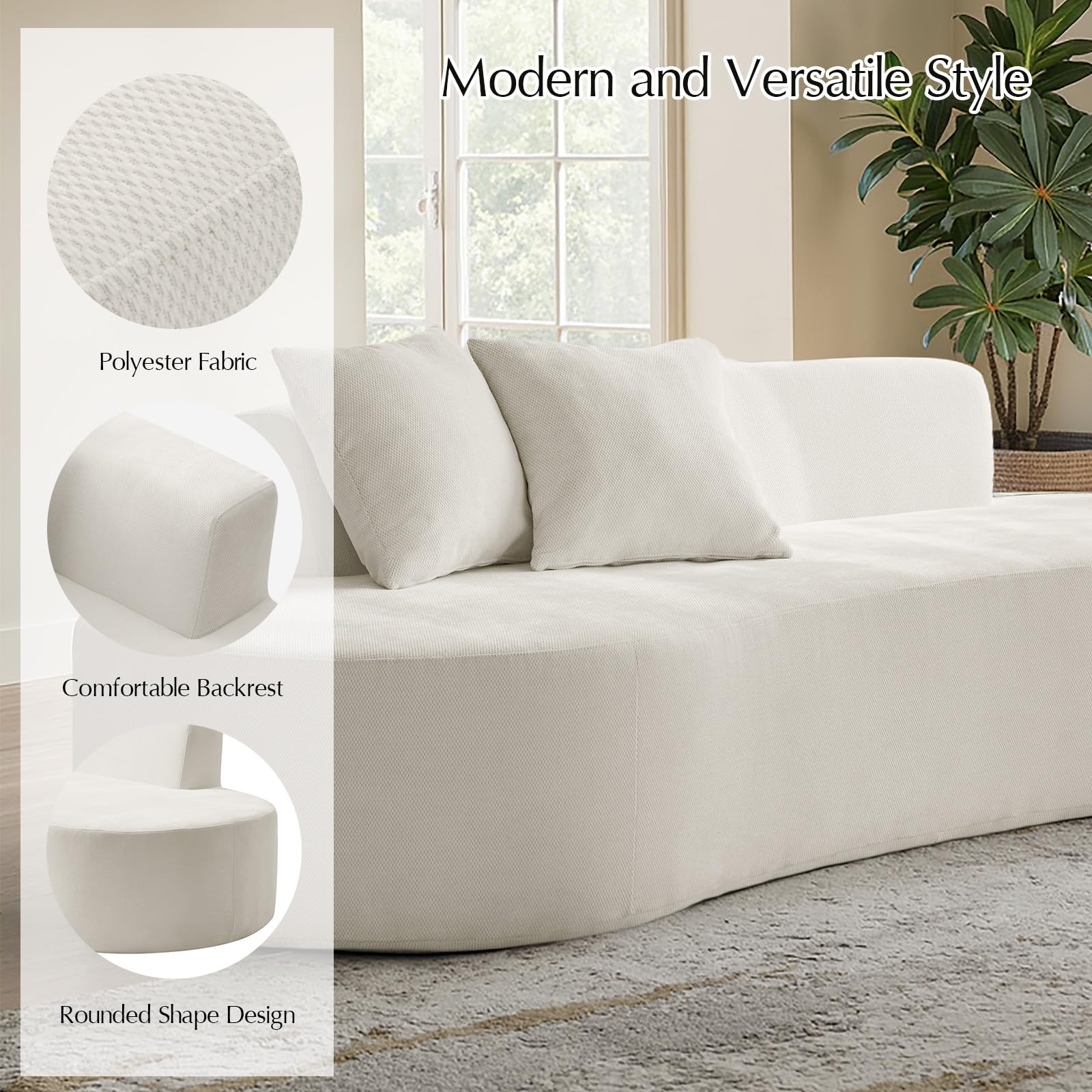 94.5" Curved Boneless Couch with Two Pillows