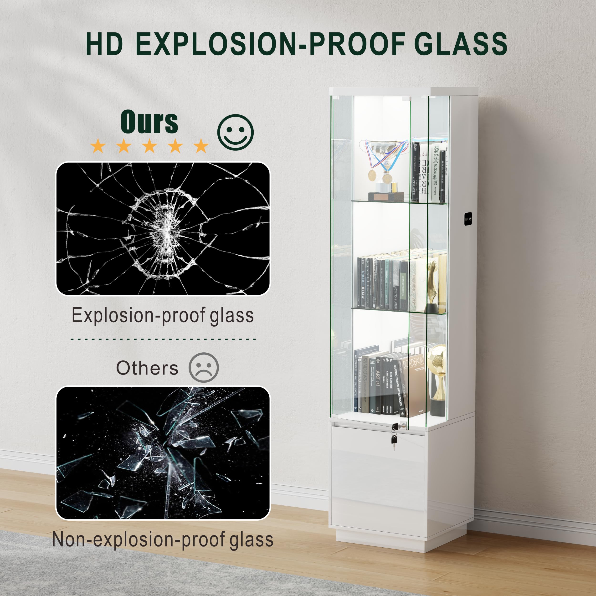 Lockable Curio Display Cabinet with LED Lights 65"