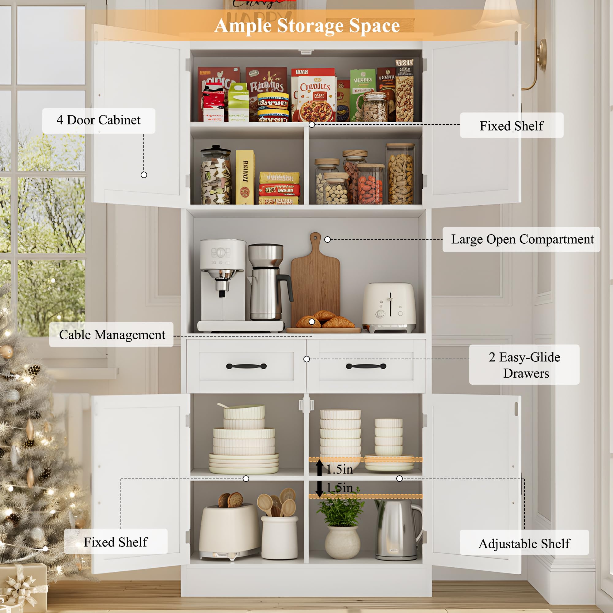 71" Tall Kitchen Pantry Storage Cabinet