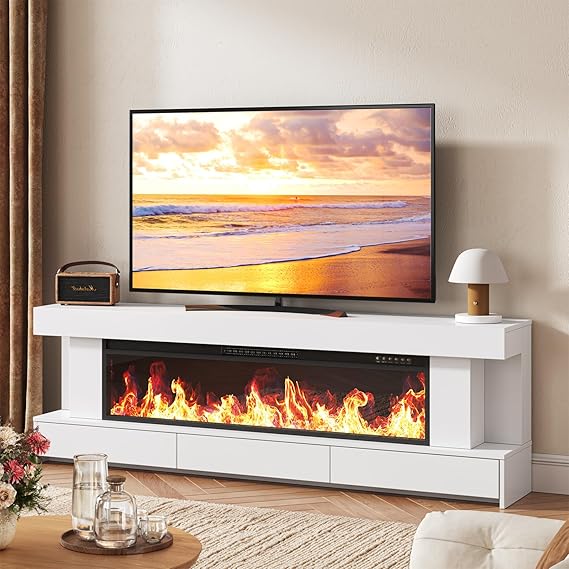 63" High Gloss Fireplace TV Stand with Electric Fireplace