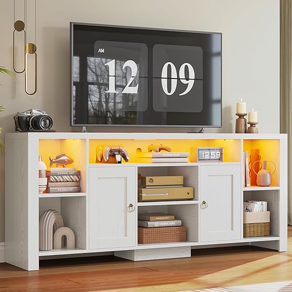 80 Inch TV Stand with LED Lights & Power Outlet