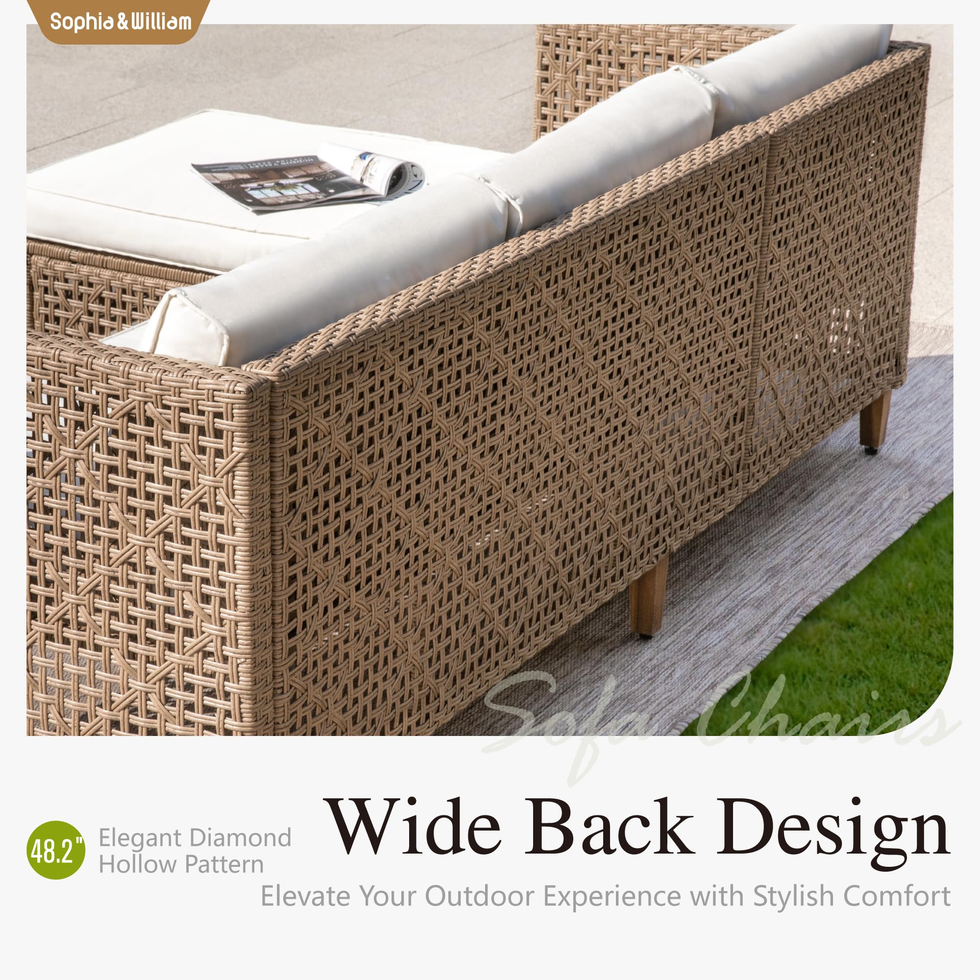 Boho Wicker Patio Sectional Set with Storage Coffee Table