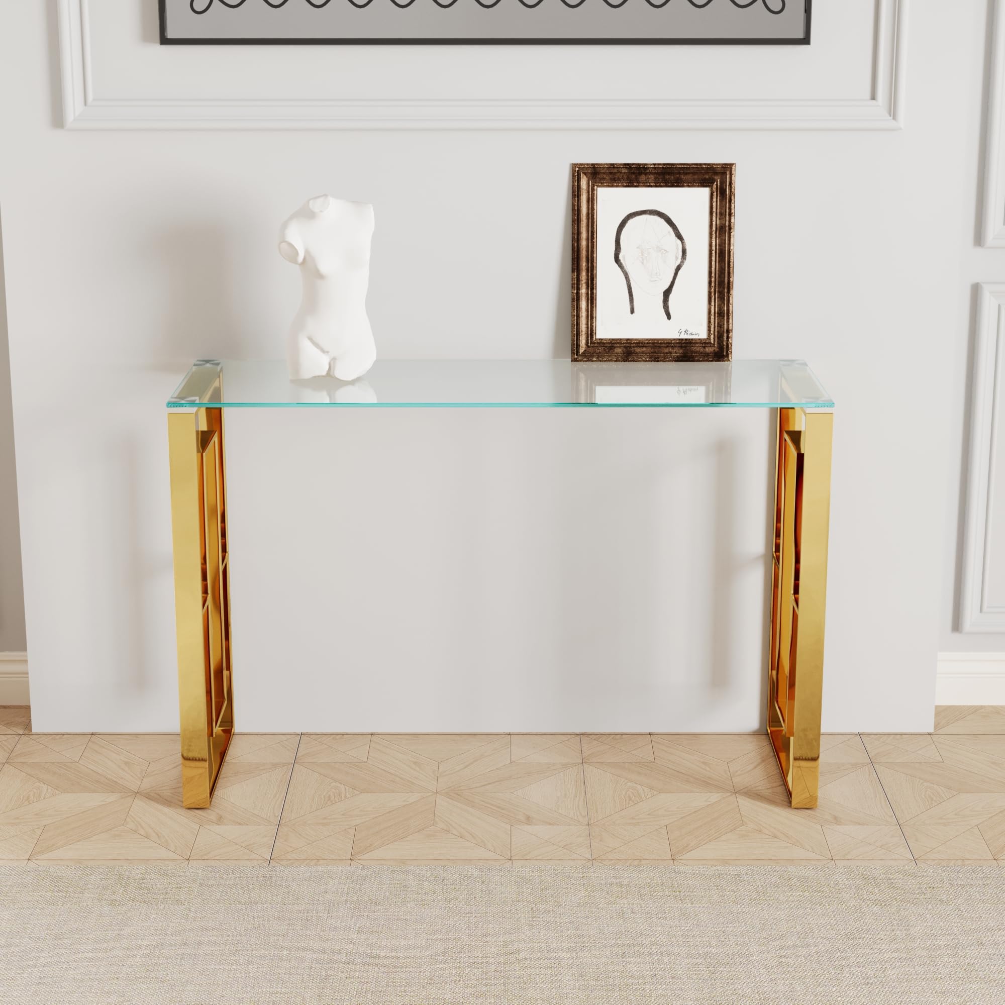 47.2" Glass Console Table with Stainless Steel Base