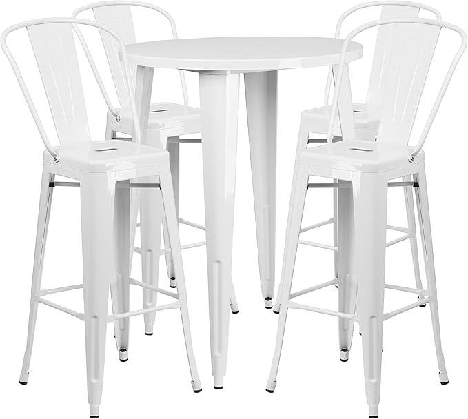 30" Round Metal Bar Table Set with 4 Stools