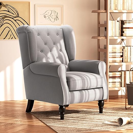 Button-Tufted Accent Chair with Wingback and Wood Legs