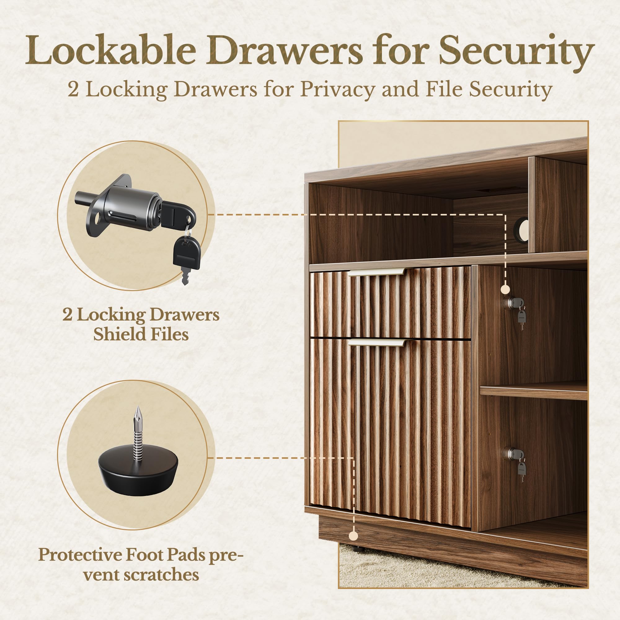 4 Drawer File Cabinet with Lock and Charging Station