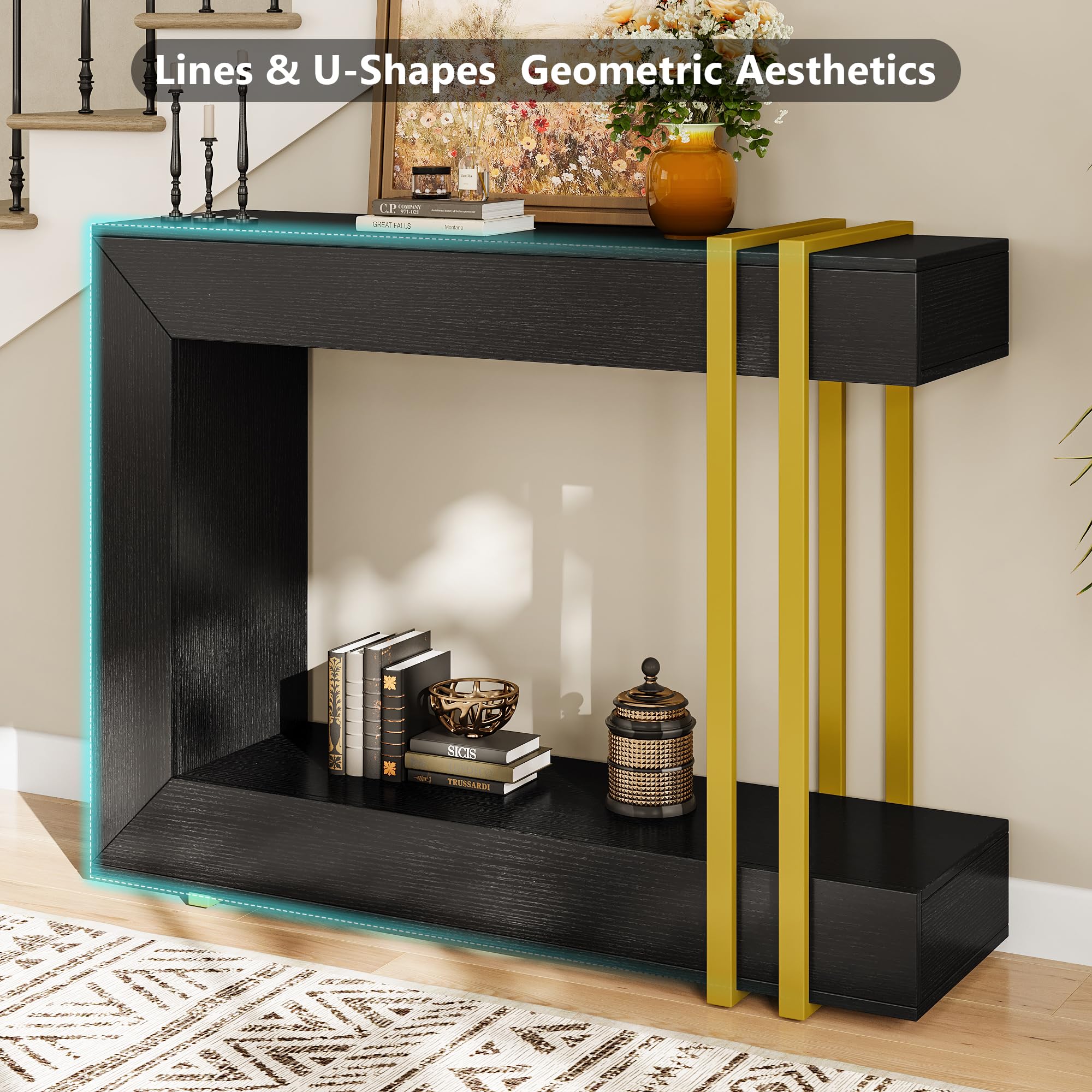 42.5" Console Table Behind Couch 2-Tier Narrow Entryway Table with Storage