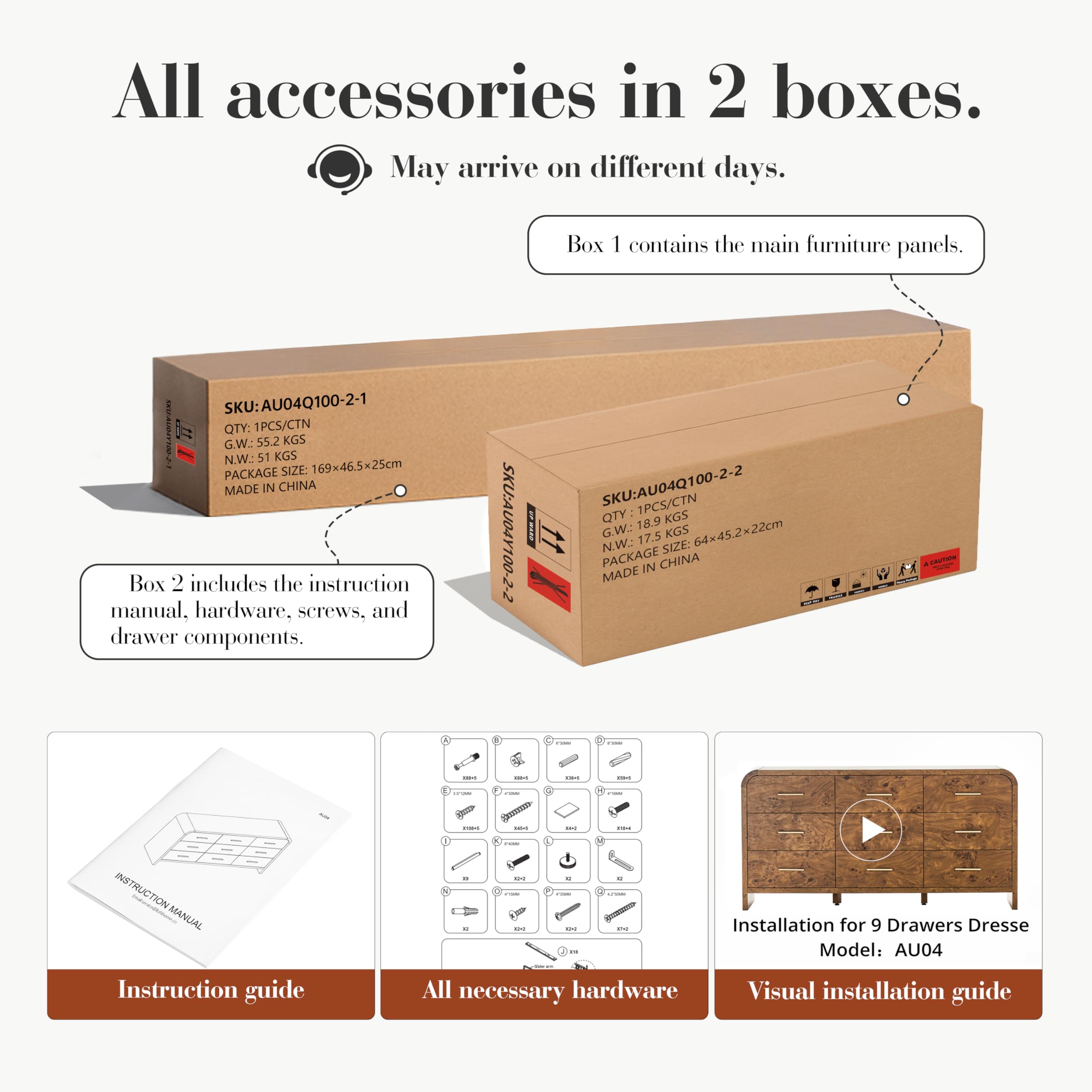 Curved 9-Drawer Dresser 63 Inch Wide Modern Chest Dark Burl