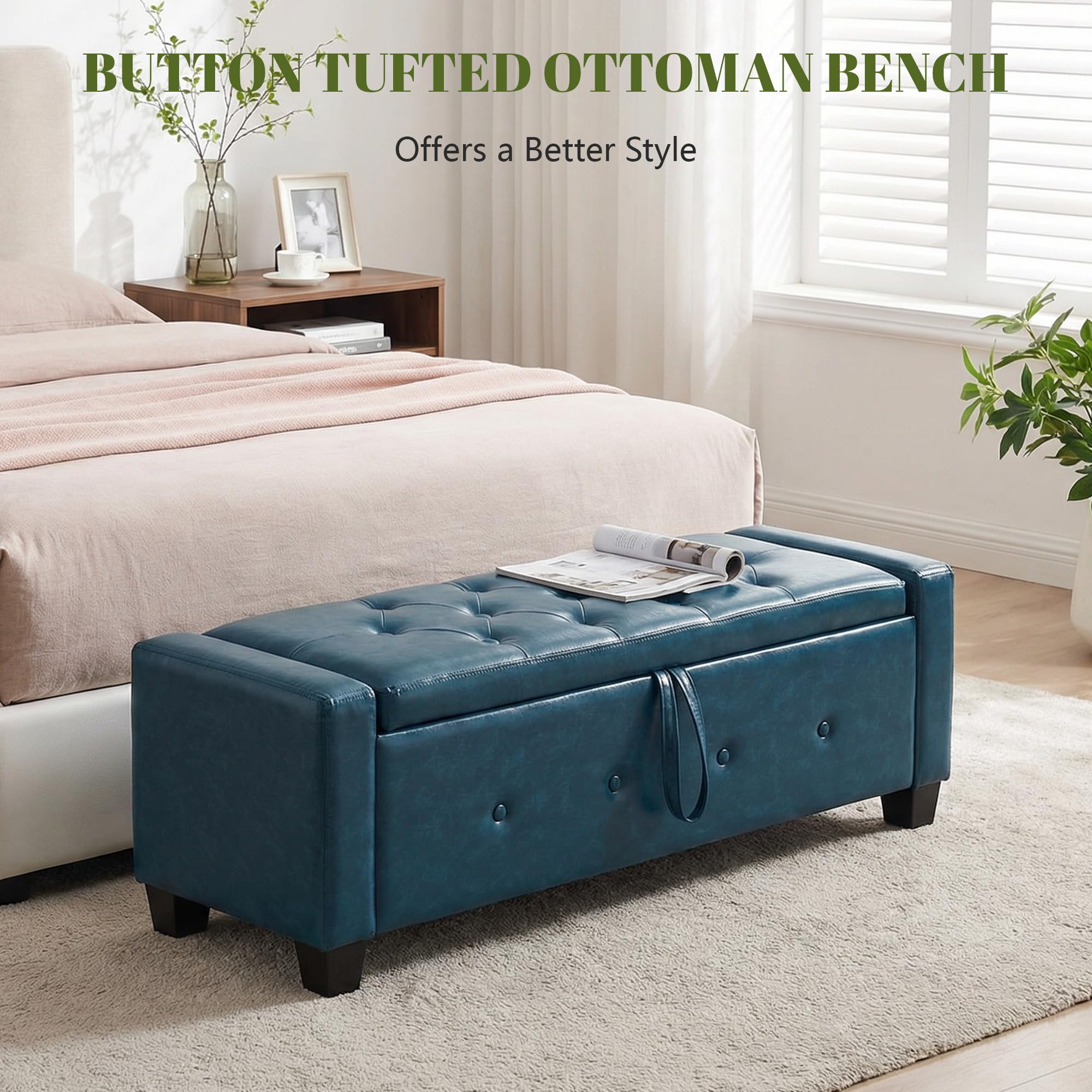 48" PU Leather Storage Ottoman Bench