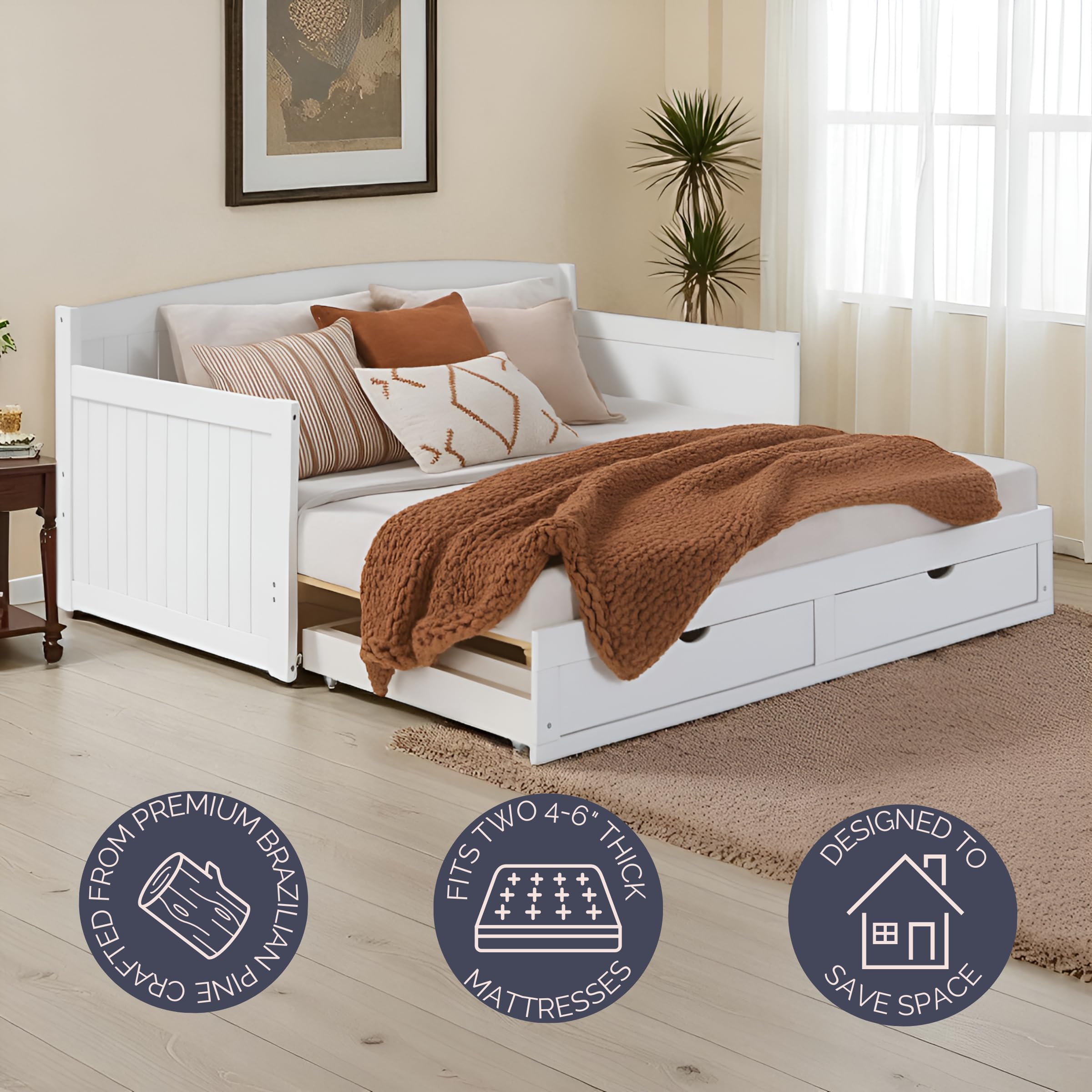 Harmony Twin to King Daybed with Pop Up Trundle and Storage Drawers