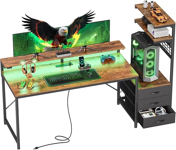 61.7" Gaming Desk with LED Lights and Outlets