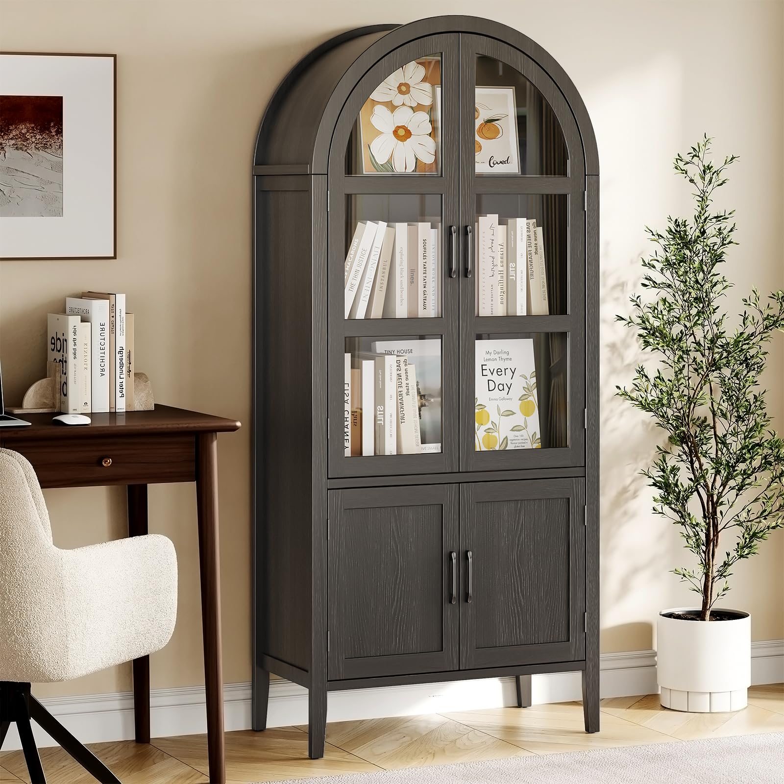 71" Tall Arched Cabinet with Glass Doors