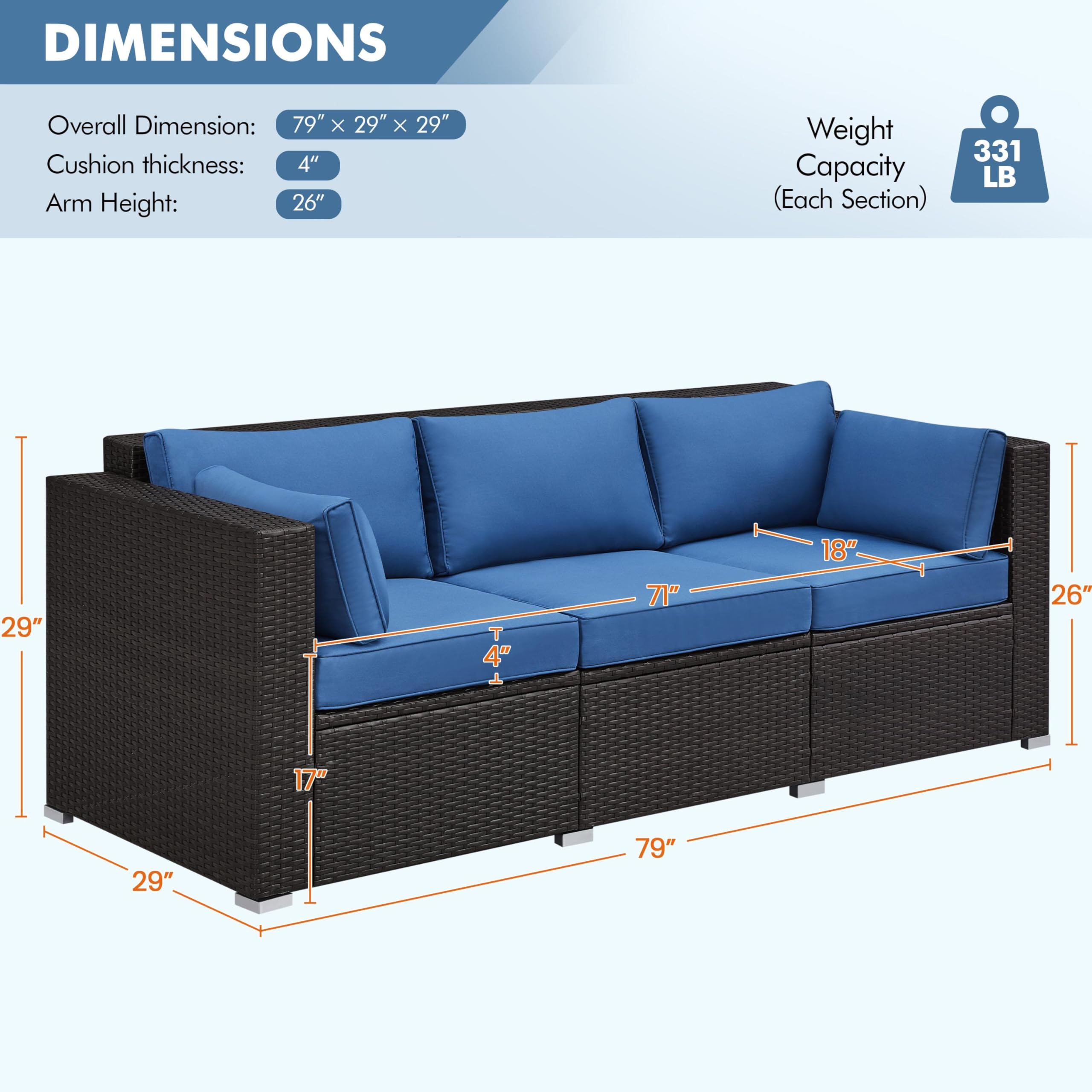 3-Seat Outdoor Wicker Sofa with Cover