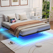 Floating Bed Frame with LED Lights and Charging Station Full Size