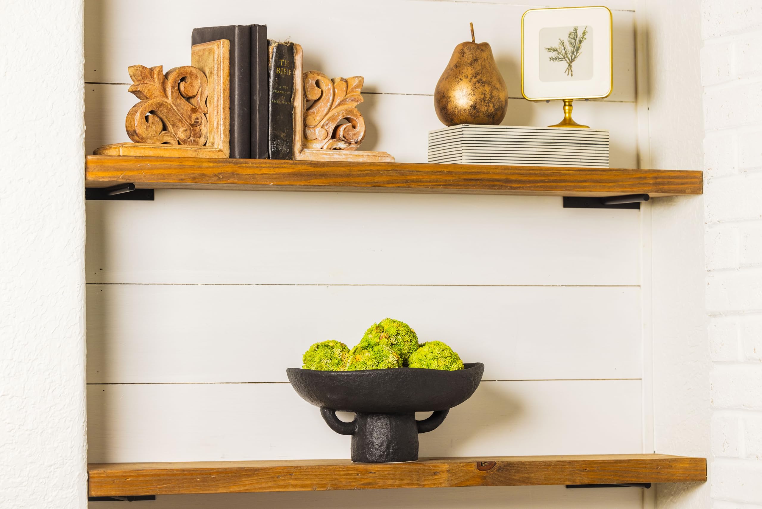 Textured Black Ceramic Pedestal Bowl Set with Decorative Balls