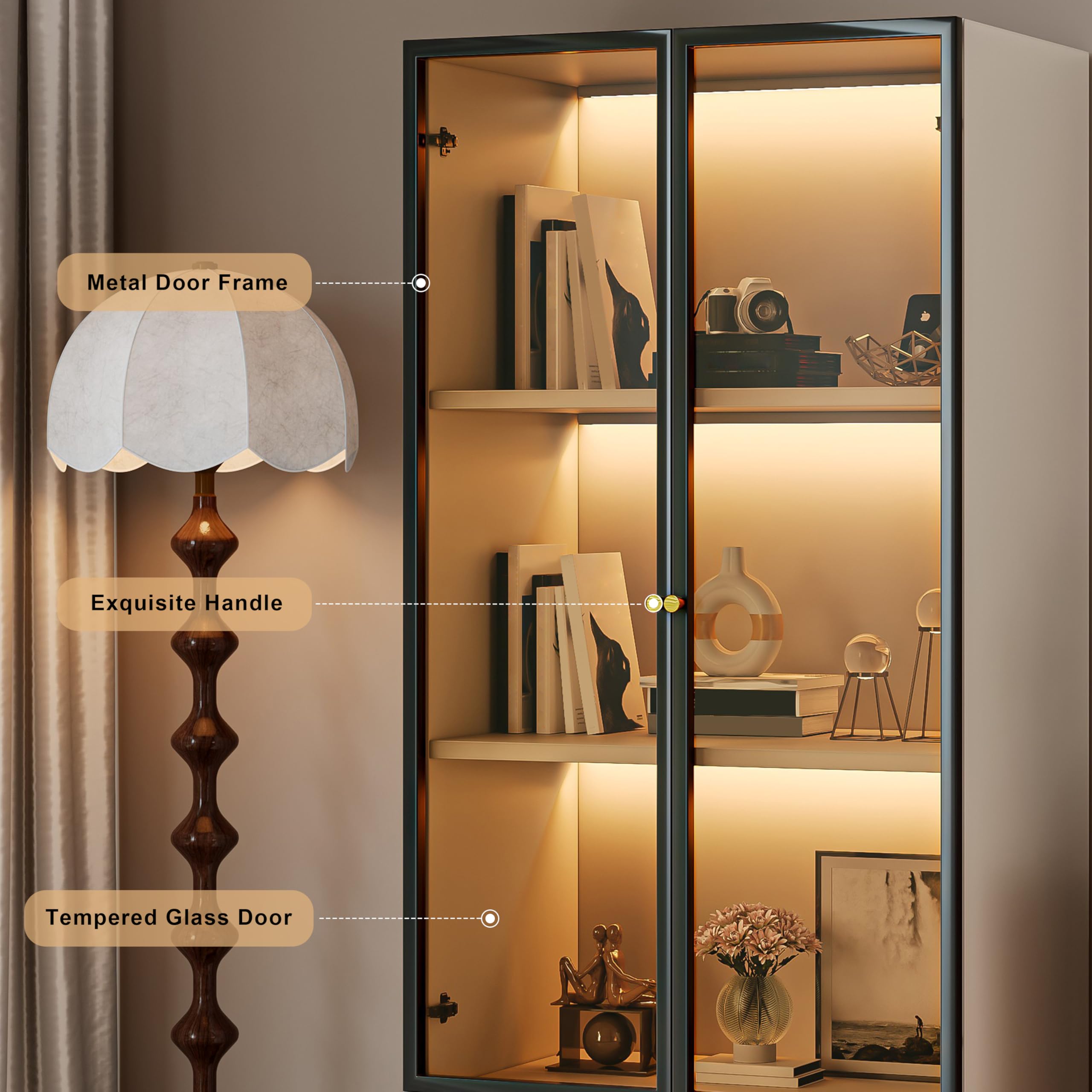 Modern White Lighted Glass Display Cabinet with Two Drawers
