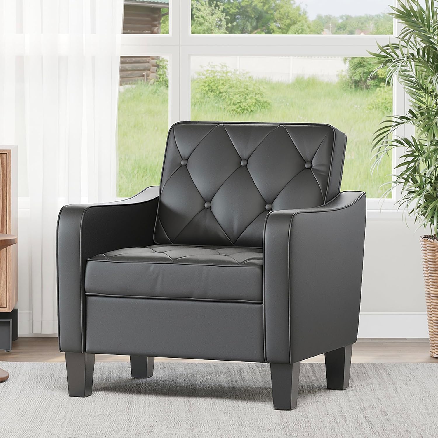 Mid-Century Tufted Accent Chair Grey