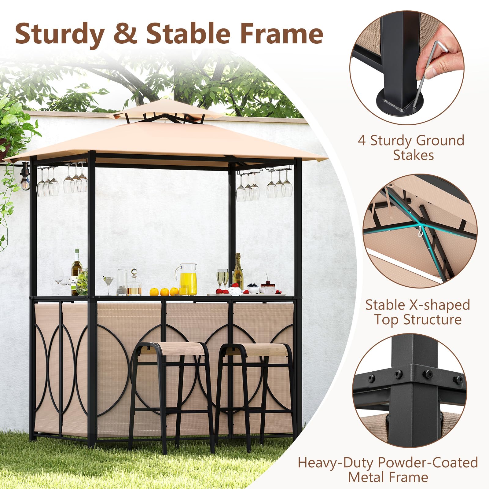 3-Piece Patio Bar Set with Grill Gazebo