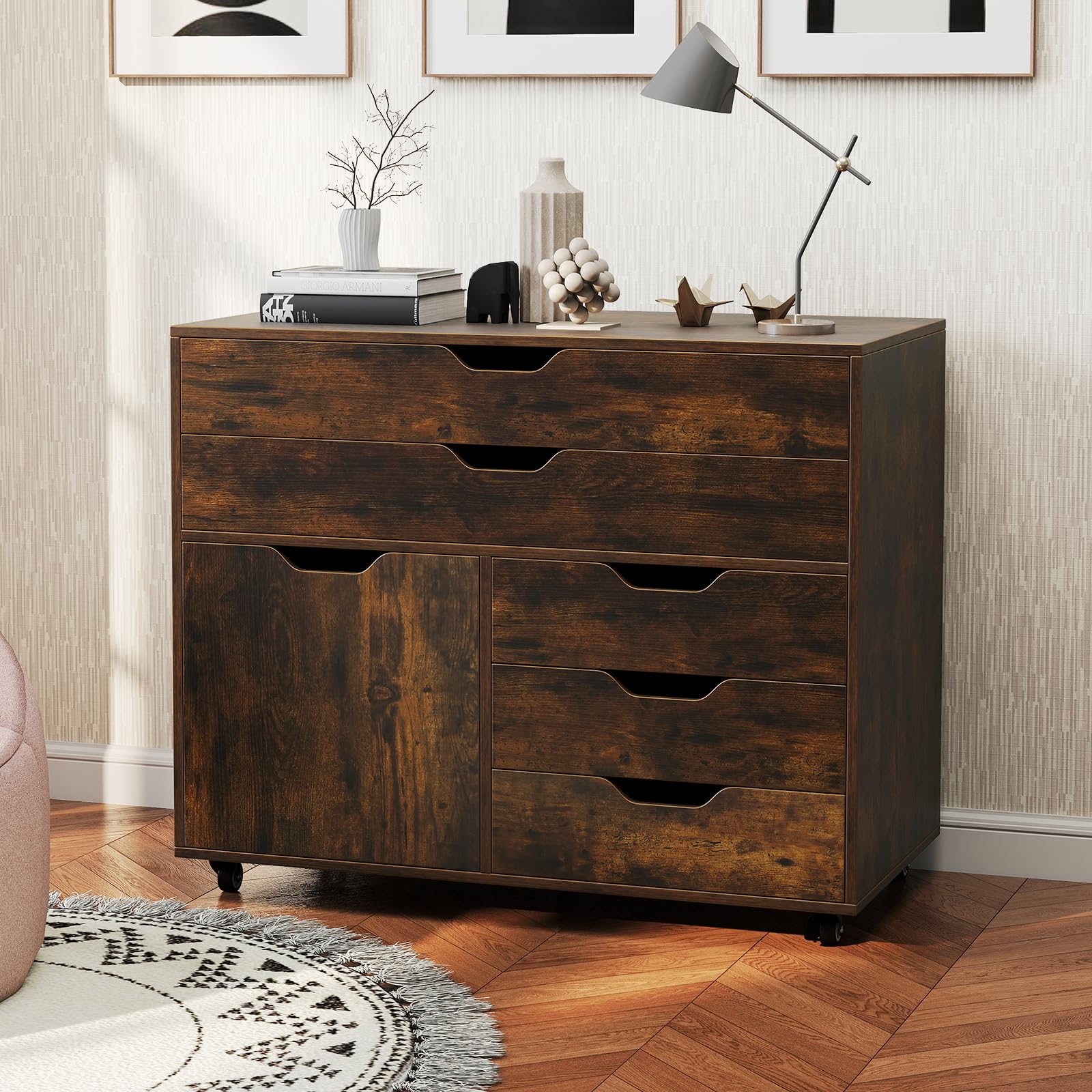 5-Drawer Mobile File Cabinet with Wheels