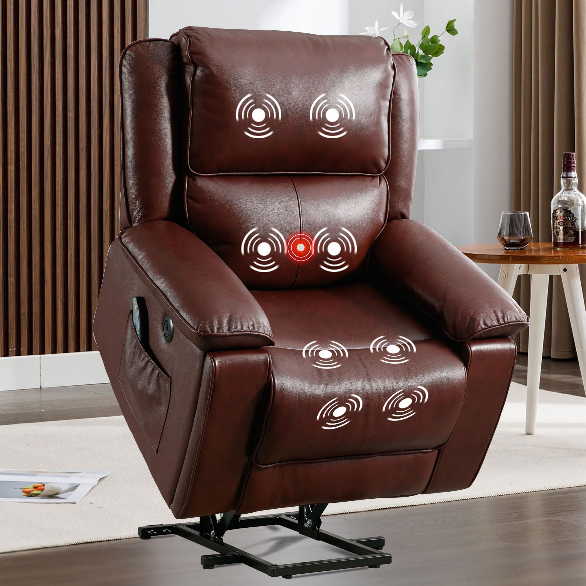 Genuine Leather Lift Recliner Chair with Heat and Massage
