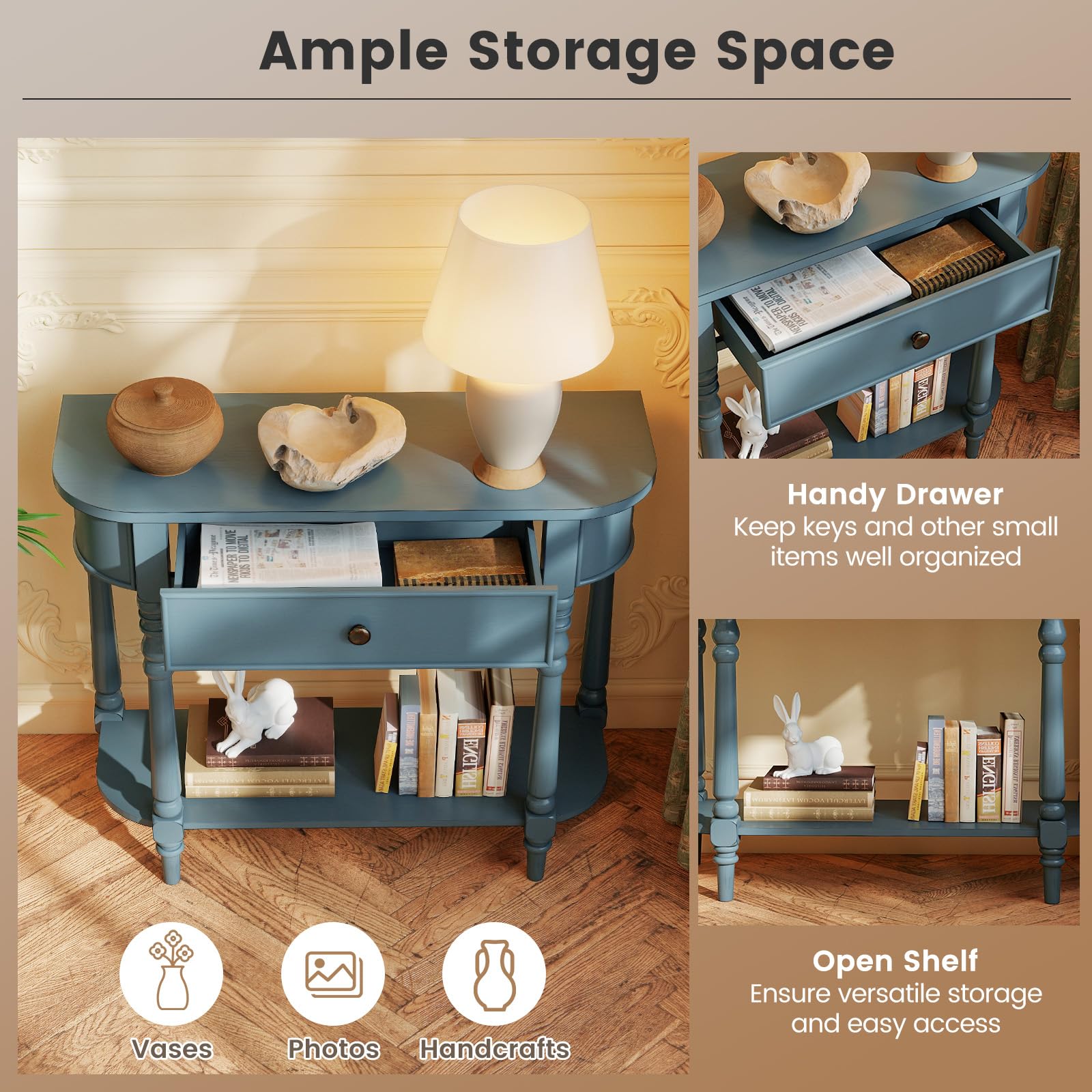36" 2-Tier Console Table with Storage Drawer