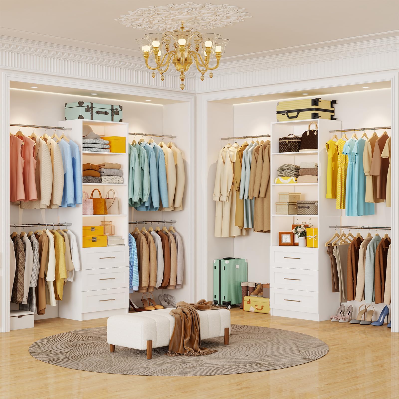 Closet Organizer System with 6 Drawers and 8 Hanging Rods