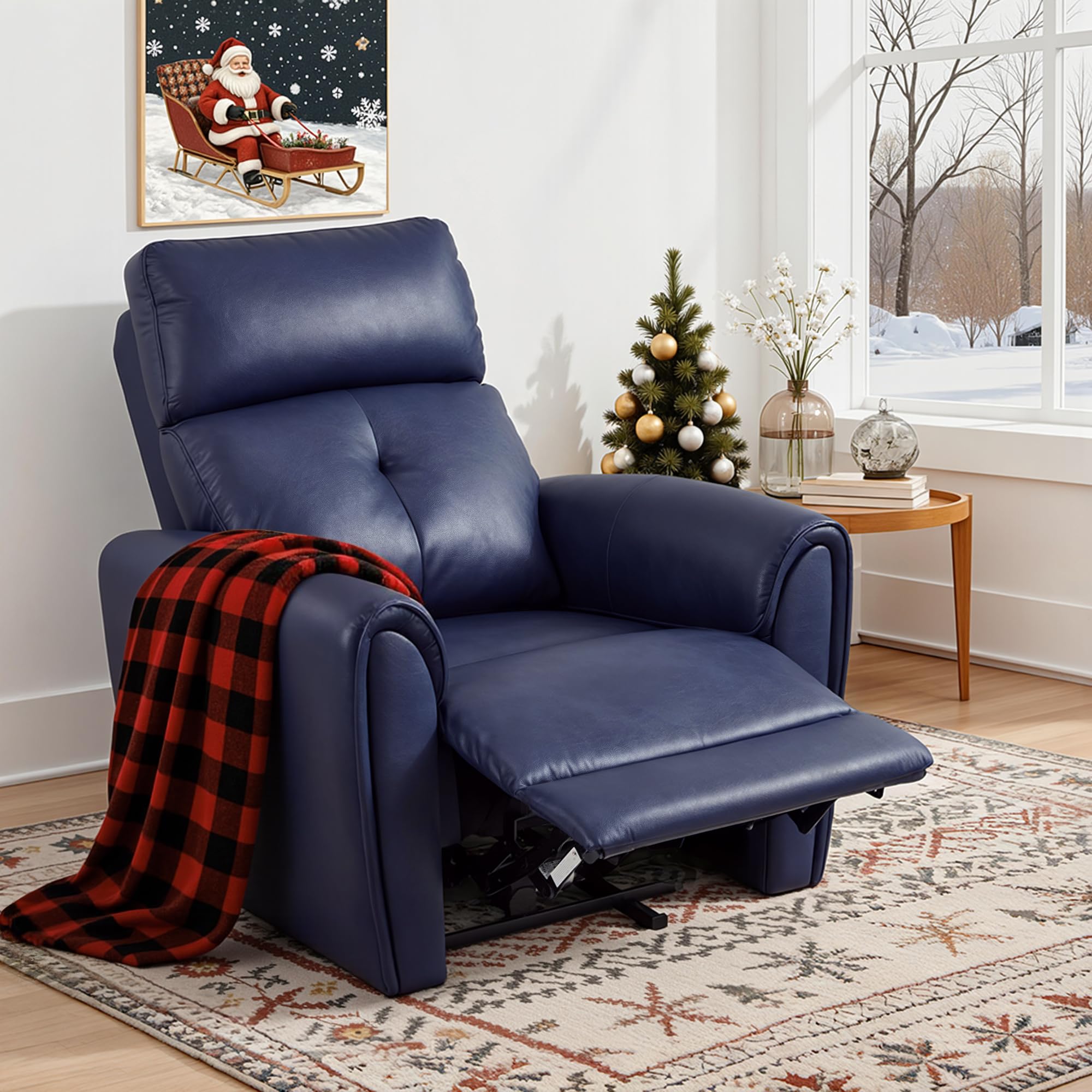 MCombo Power Small Recliners for Small Spaces, Living Room, RVs, Modern Style Zero Wall Hugger Recliners Chair with Lumbar Support, USB&Charging Ports, FSC Certified, Faux Leather PR699 (Navy Blue)