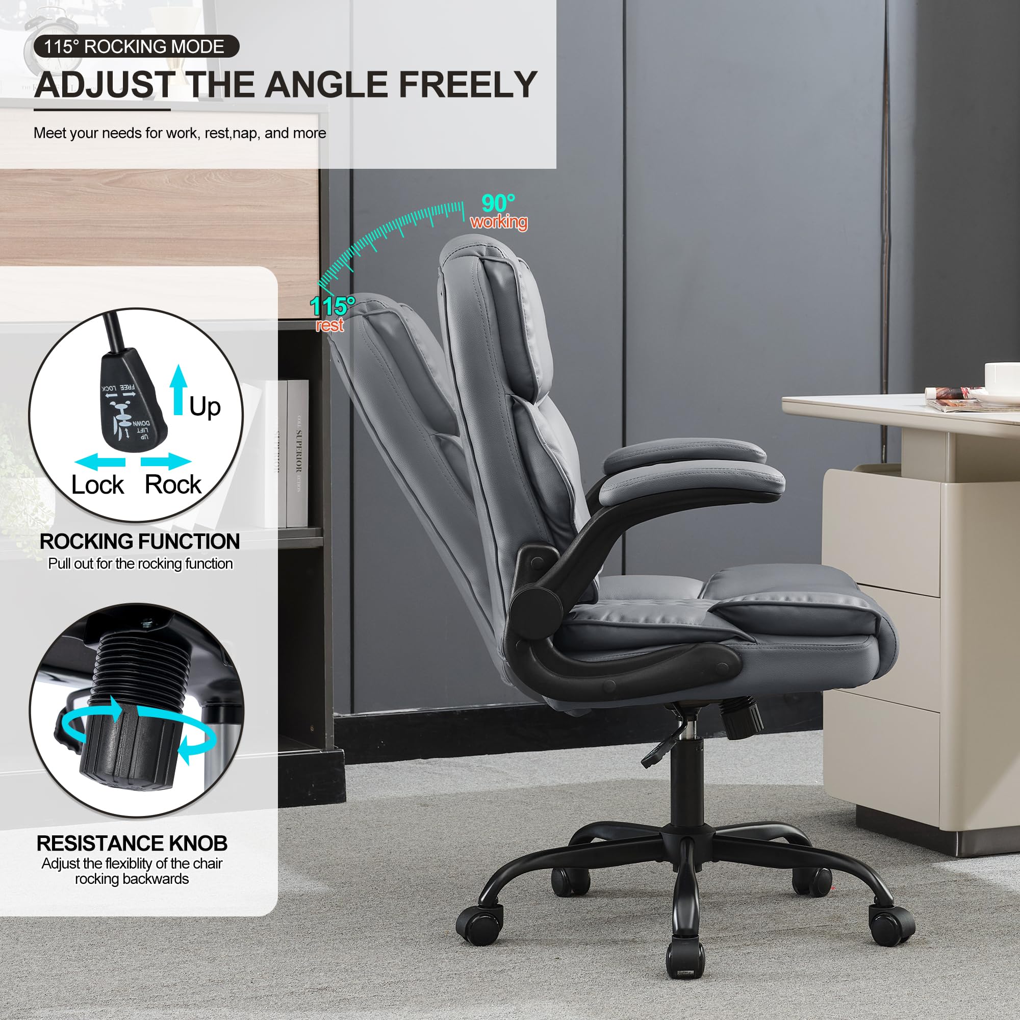 Ergonomic Mid Back Office Chair with Flip-Up Arms