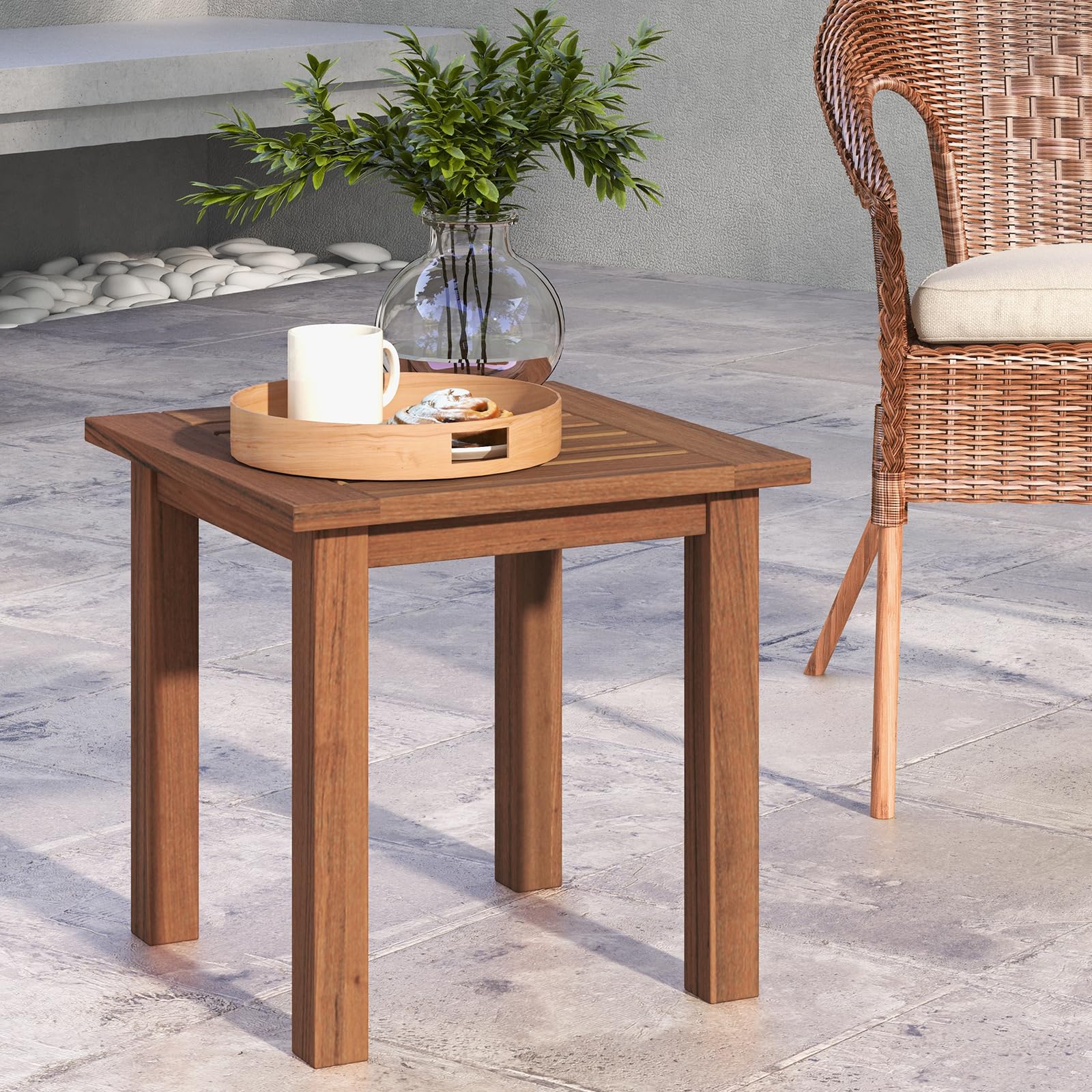 17.5 Inch Square Hardwood Outdoor Side Table