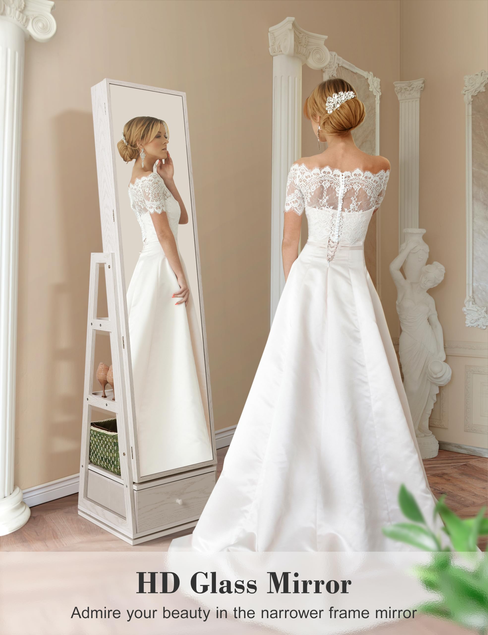 360° Swivel Jewelry Cabinet with Lights and Touch Screen Mirror