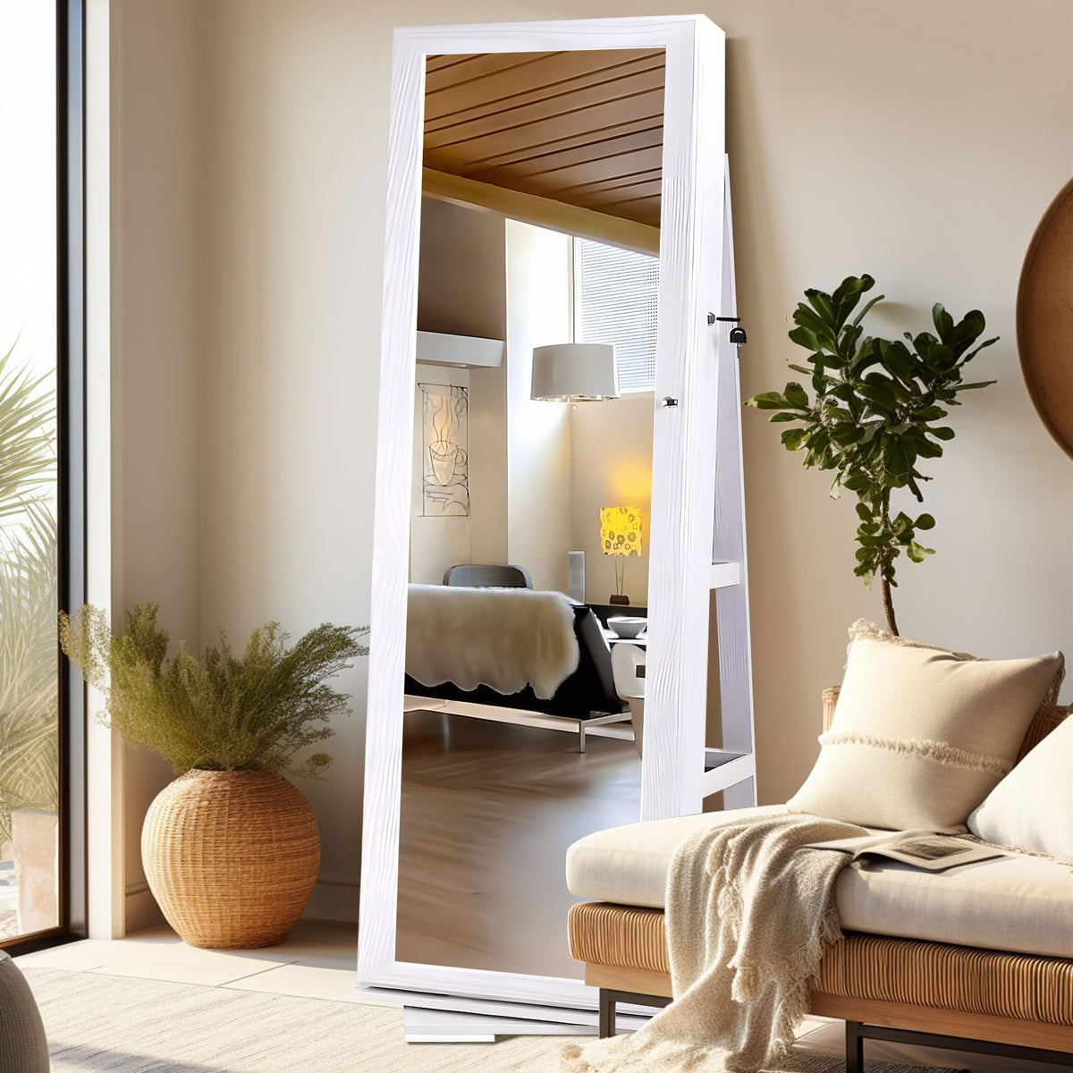 360° Swivel Jewelry Mirror Cabinet Full Length Standing Organizer Armoire