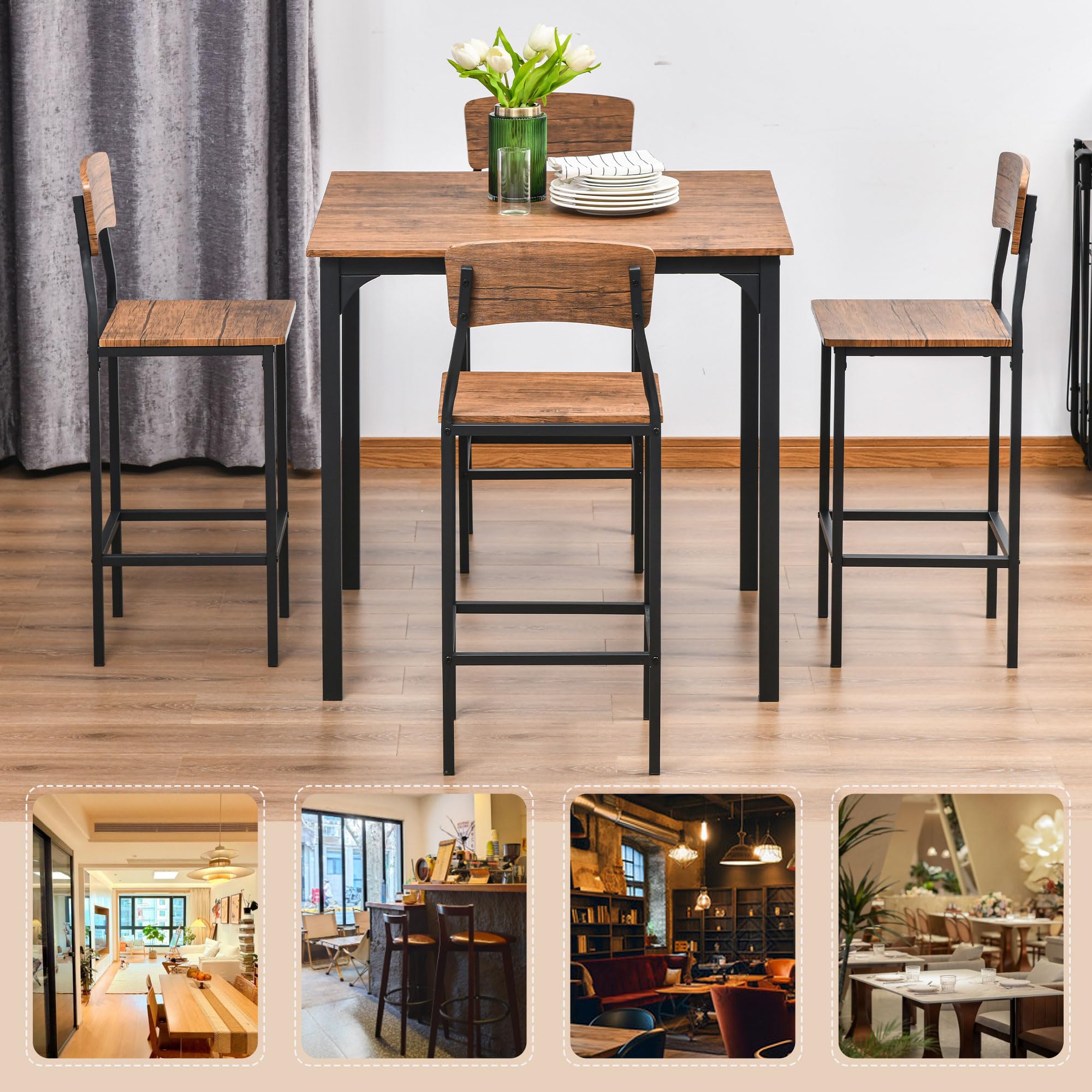 5-Piece Counter Height Dining Table Set with Footrest