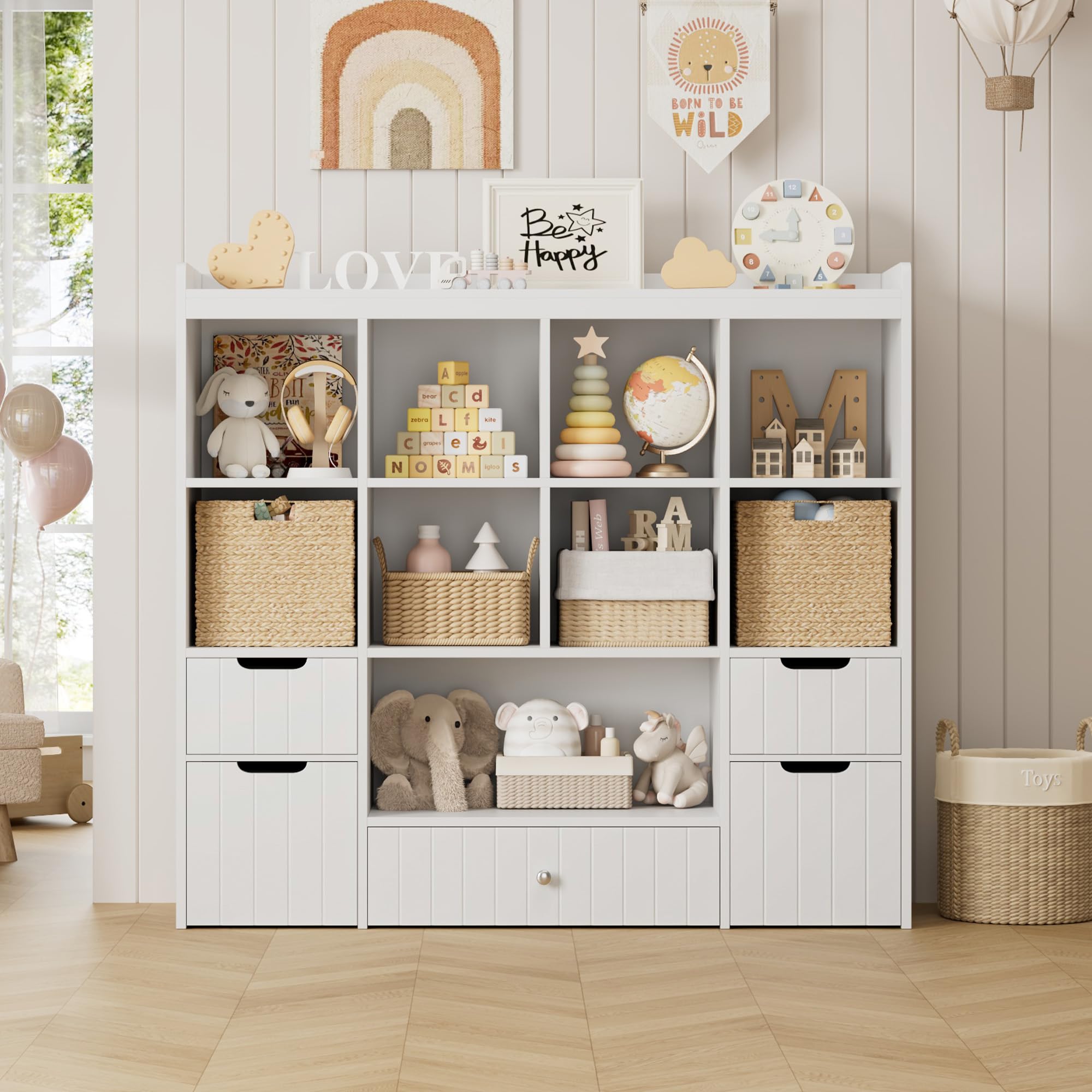 Kids Toy Storage Organizer with Removable Bins and Bookshelf