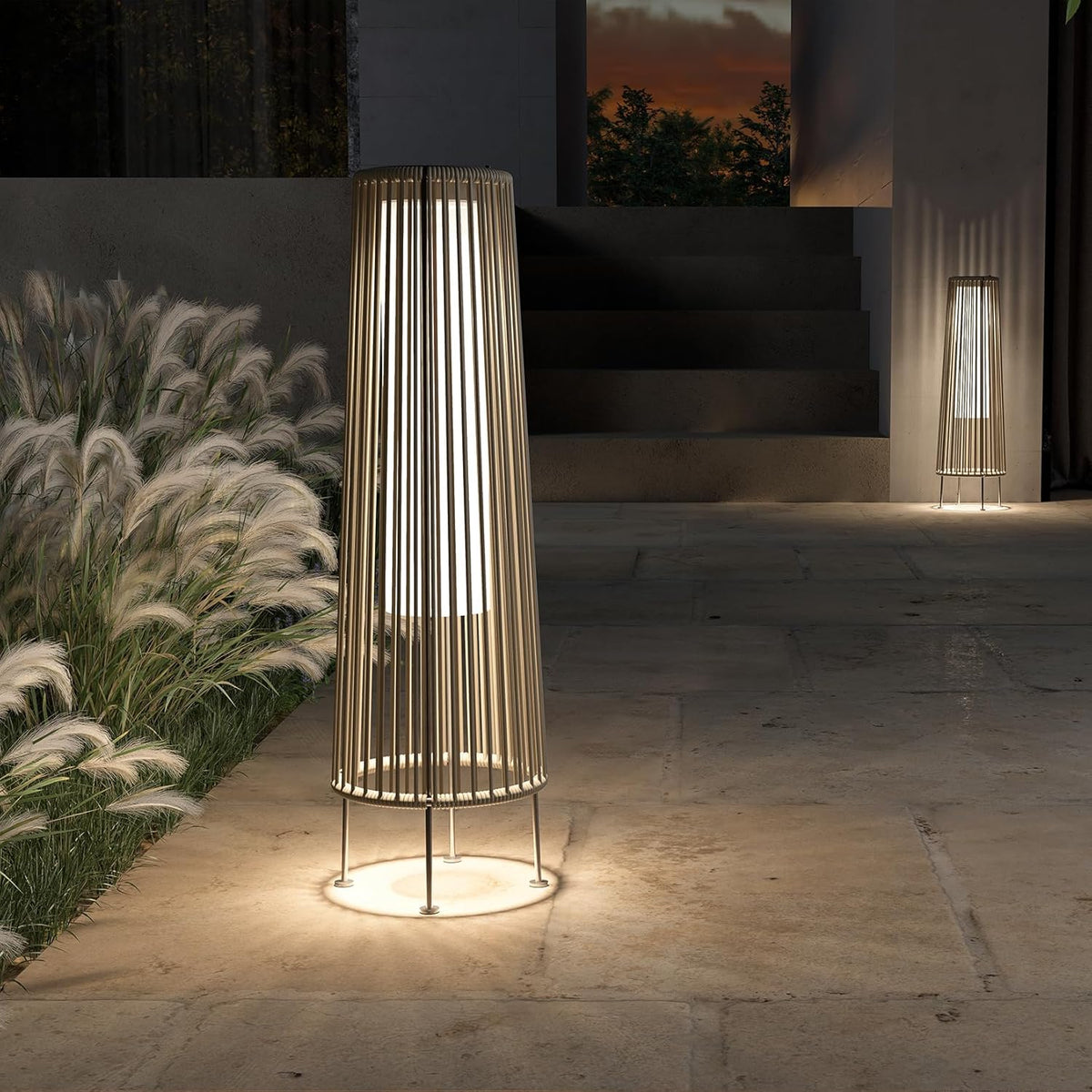 Outdoor Solar Floor Lamp 2-Pack - Wicker Waterproof Patio Light