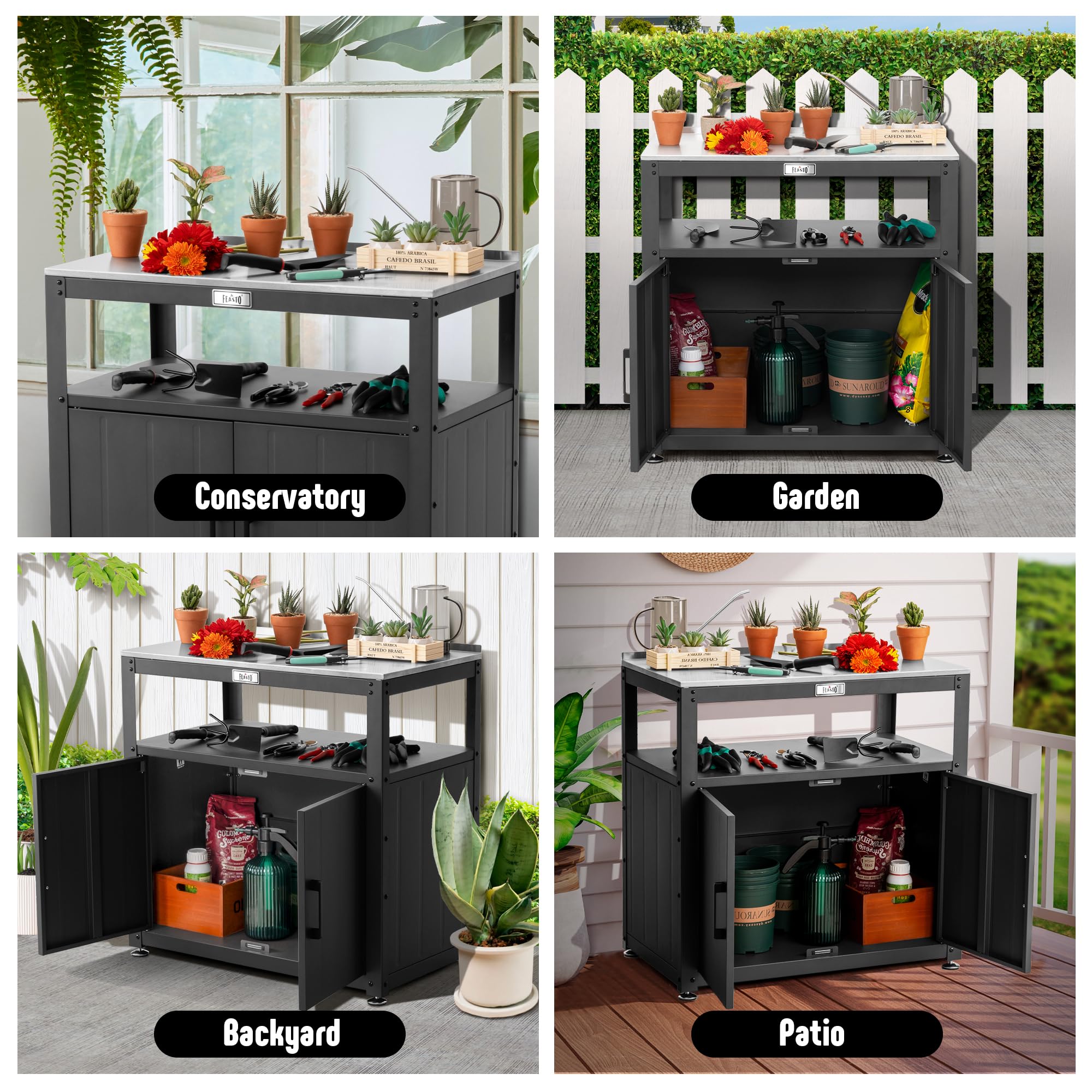 Garden Potting Bench with Storage Cabinet