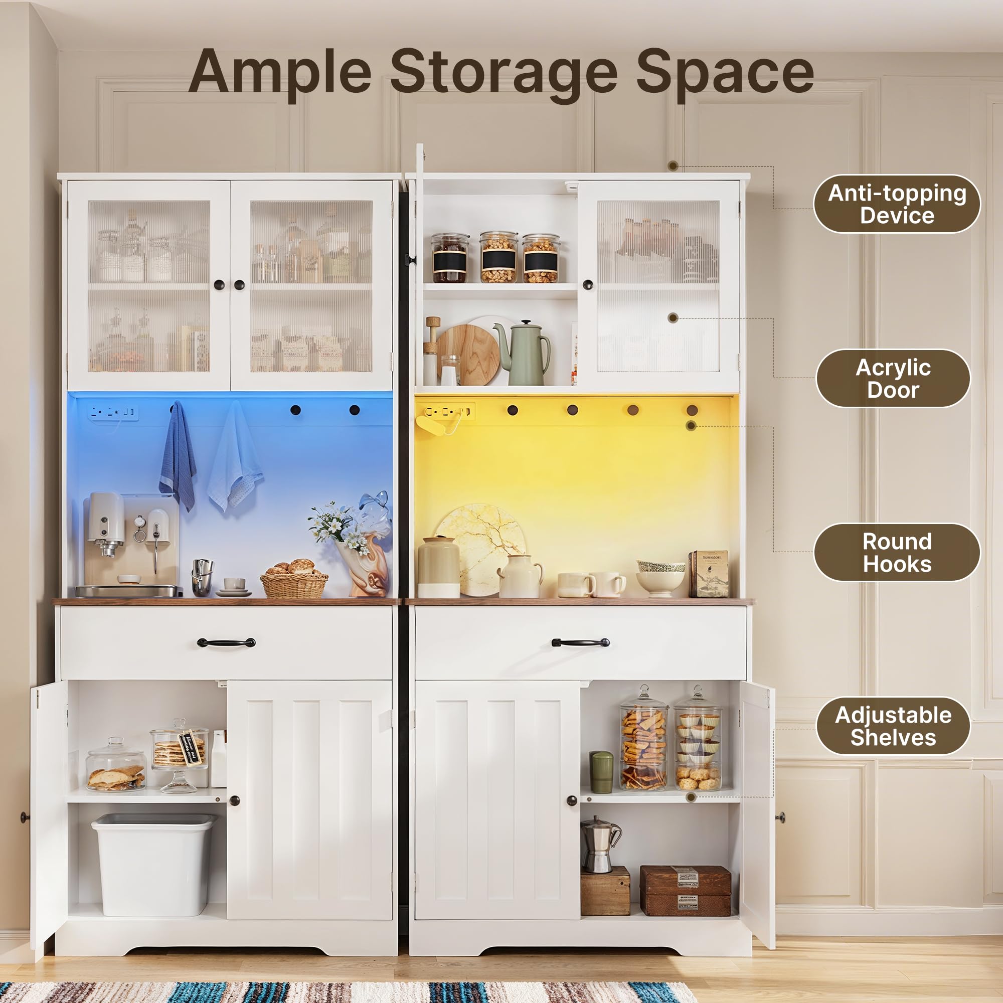 71" Storage Cabinet with LED Lighting and Charging Station