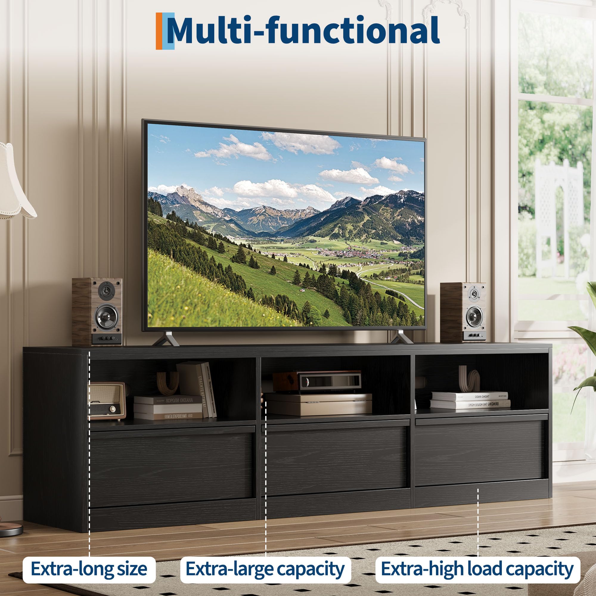 70 Inch TV Stand with Storage Drawer and Open Shelves