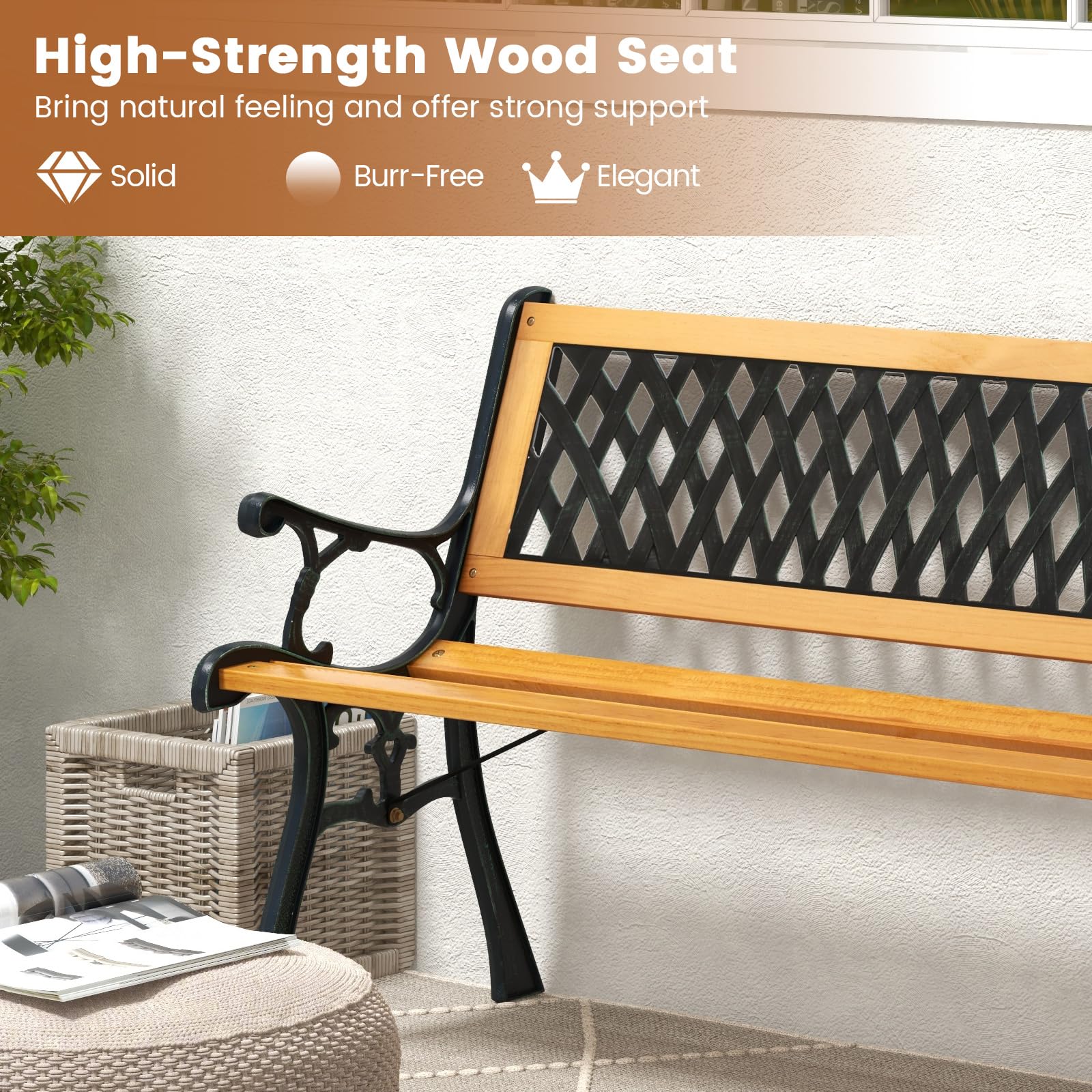 Cast Iron & Hardwood Outdoor Garden Bench