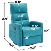 PELUMY Manual Recliner Chair, 360° Swivel Glider and Rocker Recliner with 155° Recline, Compact Fabric Recliner for Small Space, Nursery, Living Room, Bedroom, No Tools Assembly (Blue)