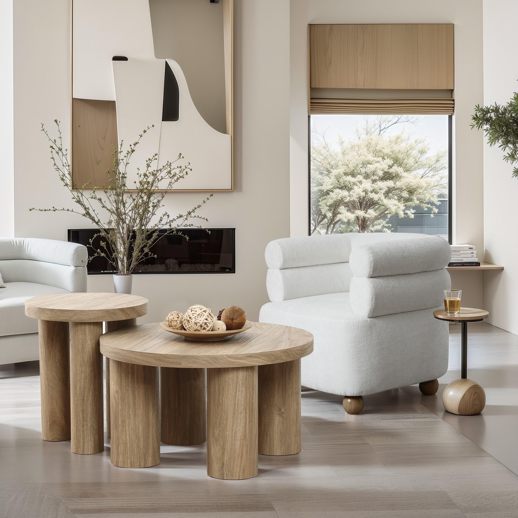 Round Side Table 19" Tall with 3 Pillar Legs Dark Oak Finish